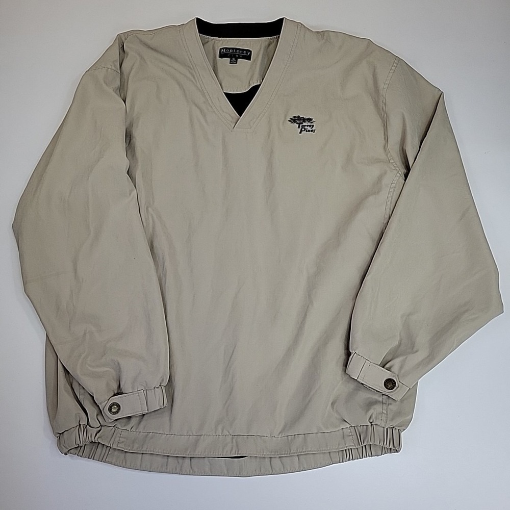 VINTAGE Monterey Club Jacket Mens XL‎ Beige Pull Over Lined Golf Sports Casual